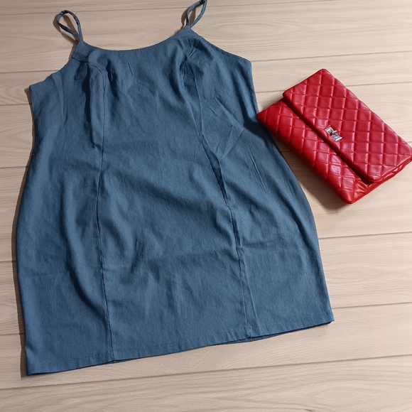 Plus Size Women Elegant Basic Denim Sleeveless Bodycon Slip Dress - Picture 2 of 12